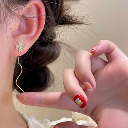 Sparkling Zirconia Clover Tassel Earrings