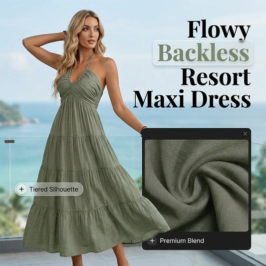 Women's Halter Neck Backless Tiered Maxi Dress