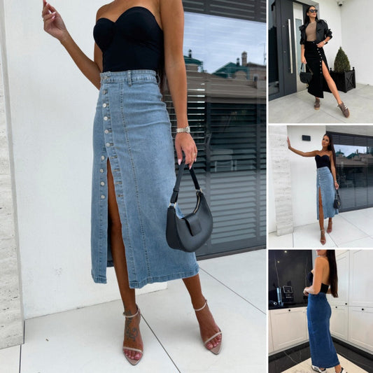 🔥2026 Hot sale 50% OFF🔥Stylish Button Closure Split Denim Bodycon Skirt