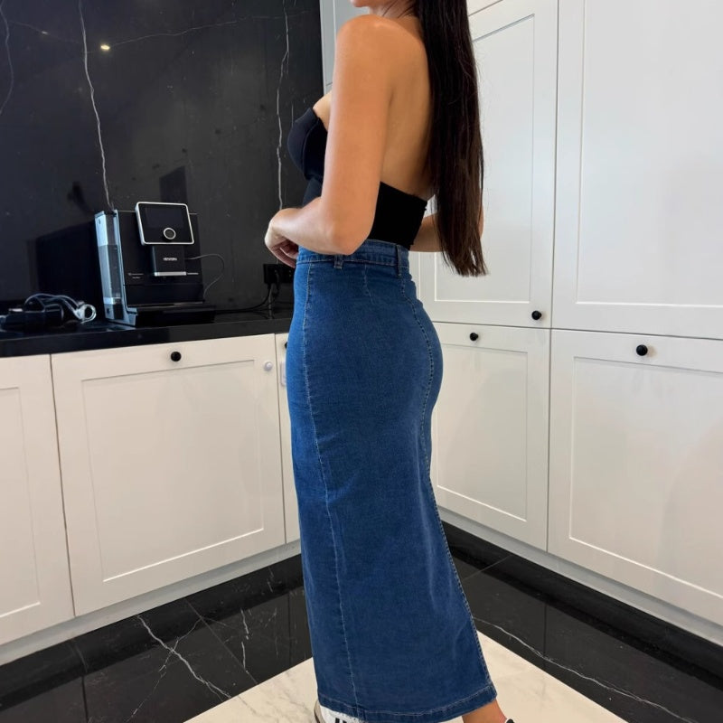 🔥2026 Hot sale 50% OFF🔥Stylish Button Closure Split Denim Bodycon Skirt