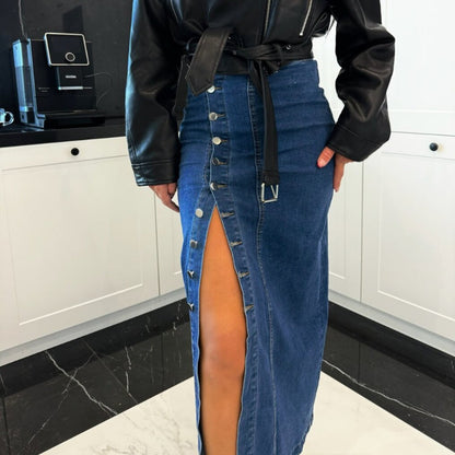 🔥2026 Hot sale 50% OFF🔥Stylish Button Closure Split Denim Bodycon Skirt