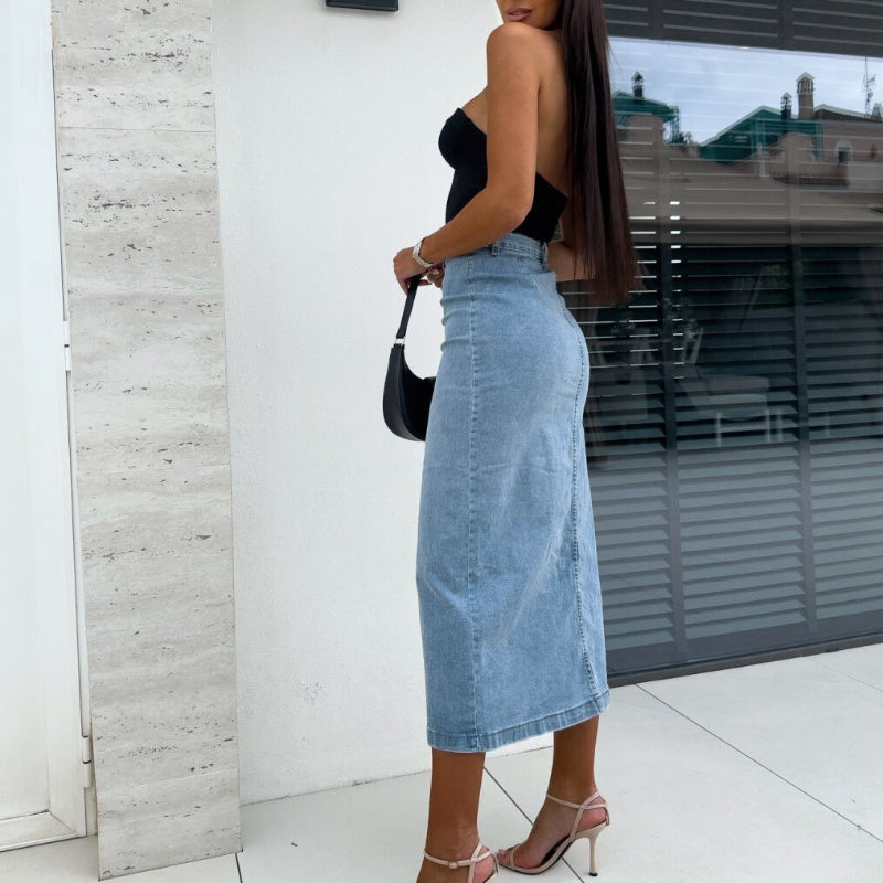 🔥2026 Hot sale 50% OFF🔥Stylish Button Closure Split Denim Bodycon Skirt
