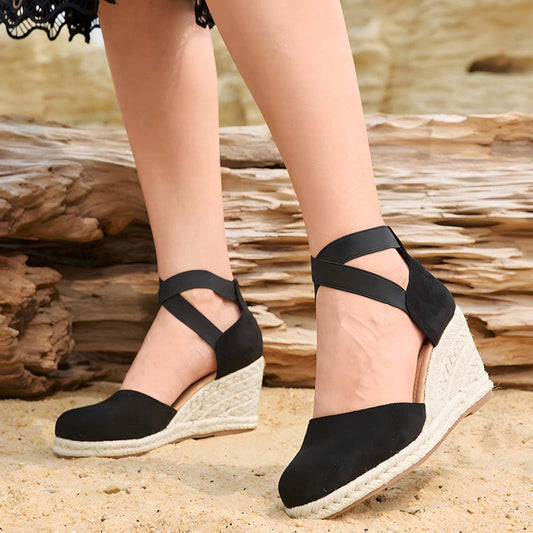 🌼 LIMITED-TIME 50% OFF! 👡 Women's Espadrille Wedge Sandals – Closed Toe, Criss-Cross Straps, Bohemian 🌴