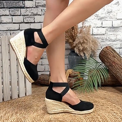 🌼 LIMITED-TIME 50% OFF! 👡 Women's Espadrille Wedge Sandals – Closed Toe, Criss-Cross Straps, Bohemian 🌴