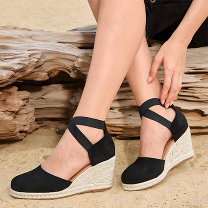 🌼 LIMITED-TIME 50% OFF! 👡 Women's Espadrille Wedge Sandals – Closed Toe, Criss-Cross Straps, Bohemian 🌴