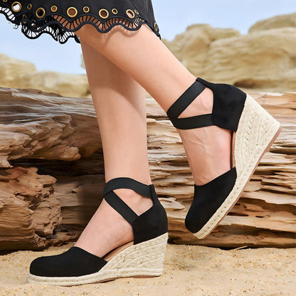 🌼 LIMITED-TIME 50% OFF! 👡 Women's Espadrille Wedge Sandals – Closed Toe, Criss-Cross Straps, Bohemian 🌴