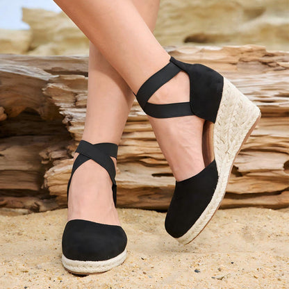 🌼 LIMITED-TIME 50% OFF! 👡 Women's Espadrille Wedge Sandals – Closed Toe, Criss-Cross Straps, Bohemian 🌴