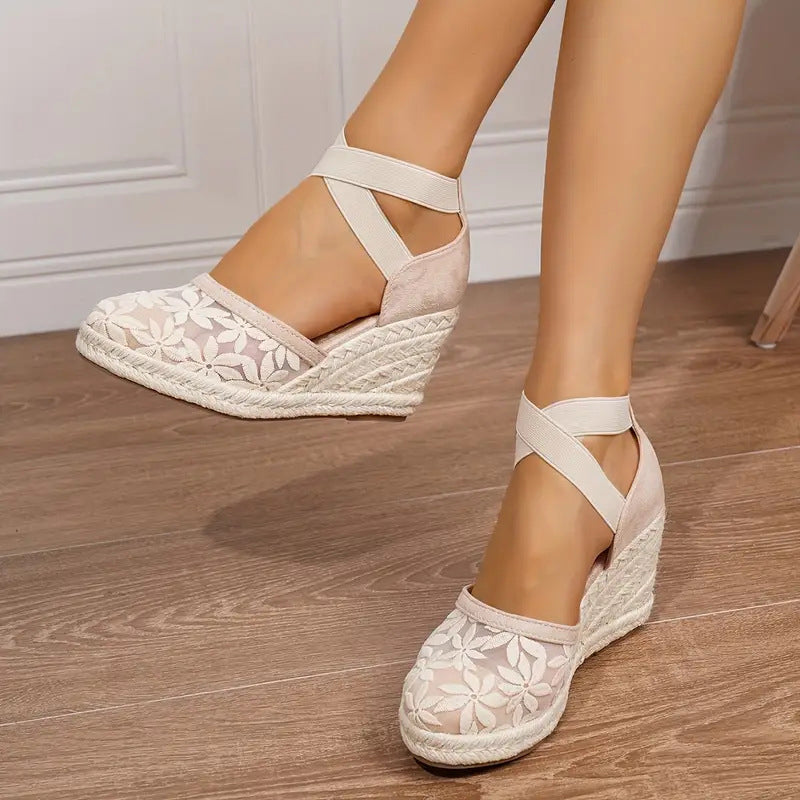 🌼 LIMITED-TIME 50% OFF! 👡 Women's Espadrille Wedge Sandals – Closed Toe, Criss-Cross Straps, Bohemian 🌴