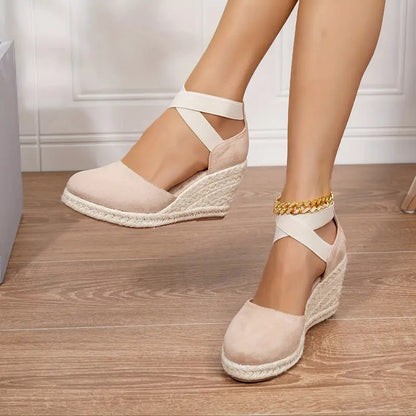 🌼 LIMITED-TIME 50% OFF! 👡 Women's Espadrille Wedge Sandals – Closed Toe, Criss-Cross Straps, Bohemian 🌴