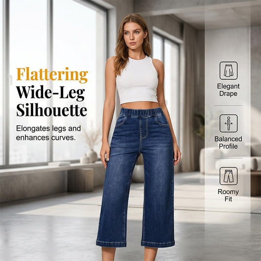 🥳SUMMER HOT SALE🥳💞50K+ SOLD!💥50% OFF! 🔥Women's Pull-On Wide-Leg Cropped Denim Jeans