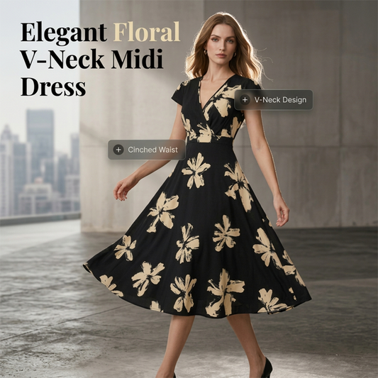 ⏳Limited-time 50% off⏰Women's Casual Printed V-Neck Ruffle Dress🌺👗