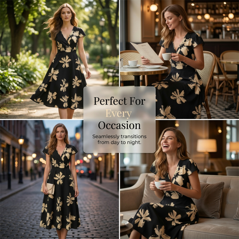 Women's Casual Printed V-Neck Ruffle Dress🌺👗