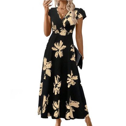 ⏳Limited-time 50% off⏰Women's Casual Printed V-Neck Ruffle Dress🌺👗