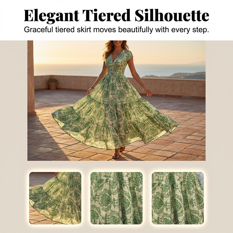🏖️Summer Cool Deal: 50% OFF!!💃Women’s V-Neck Smocked Floral Maxi Dress – Lightweight Cotton Blend, Summer Essential