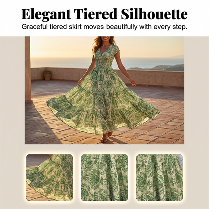 🏖️Summer Cool Deal: 50% OFF!!💃Women’s V-Neck Smocked Floral Maxi Dress – Lightweight Cotton Blend, Summer Essential