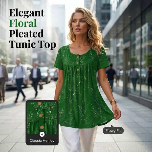 📢📢50% OFF !! ⏰Women's Floral Print Pleated Tunic Top🌸