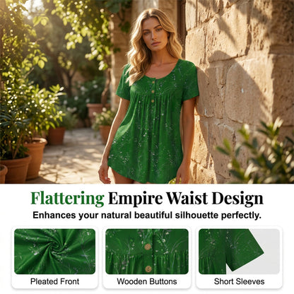 📢📢50% OFF !! ⏰Women's Floral Print Pleated Tunic Top🌸