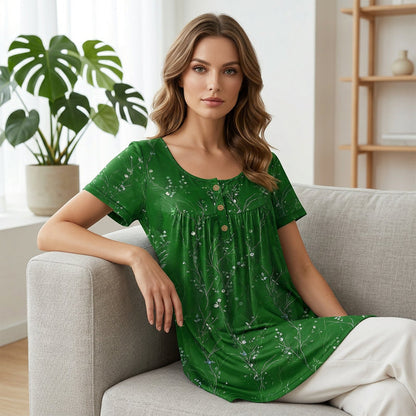 📢📢50% OFF !! ⏰Women's Floral Print Pleated Tunic Top🌸
