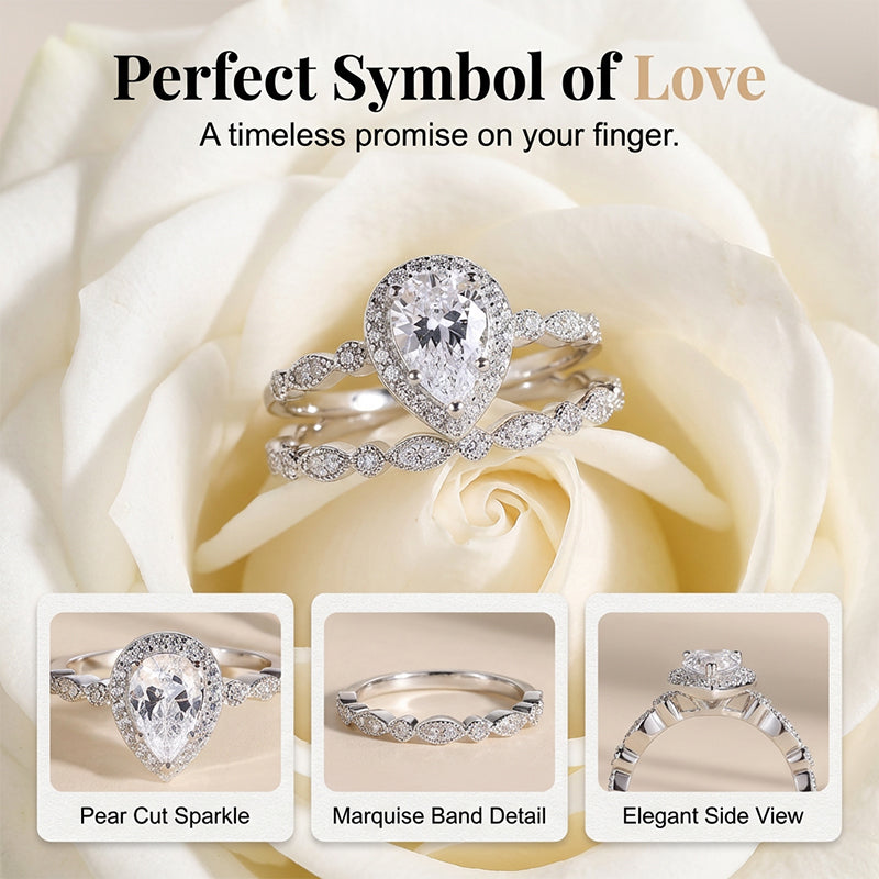 Pear-Shaped Teardrop Engagement Ring Set