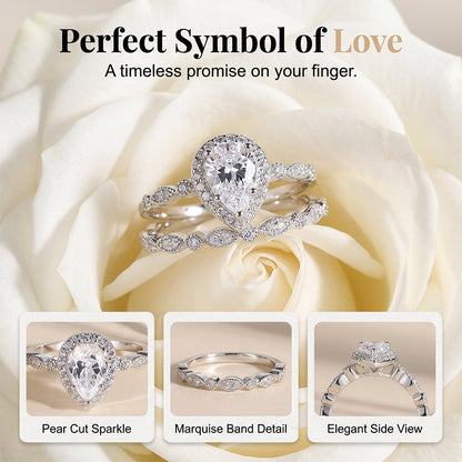 Pear-Shaped Teardrop Engagement Ring Set