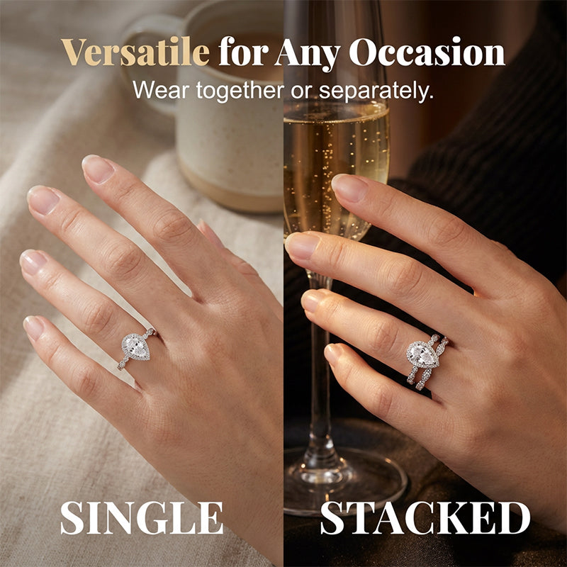 Pear-Shaped Teardrop Engagement Ring Set