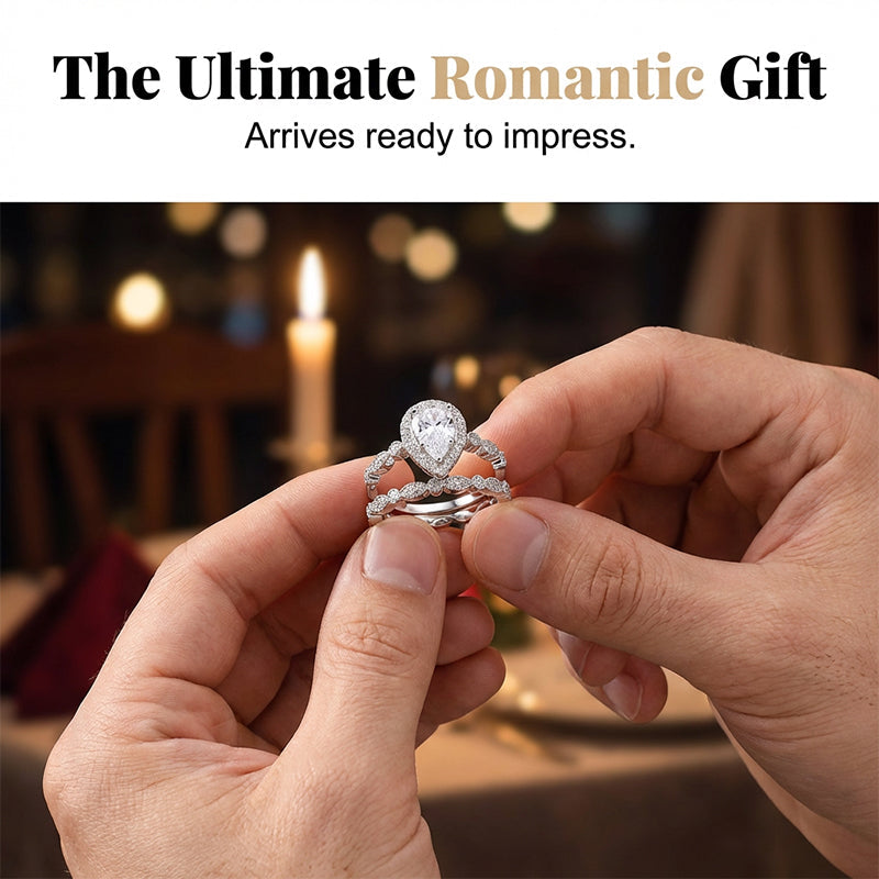 Pear-Shaped Teardrop Engagement Ring Set
