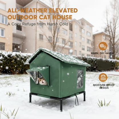 🔥Time-Limited Special💥All-Weather Elevated Outdoor Cat House – Waterproof Oxford Cloth, Thermal Aluminum Lining & Foldable Design 🌧️