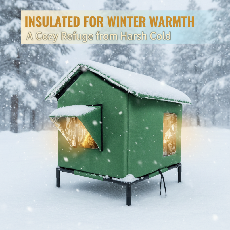🔥Time-Limited Special💥All-Weather Elevated Outdoor Cat House – Waterproof Oxford Cloth, Thermal Aluminum Lining & Foldable Design 🌧️