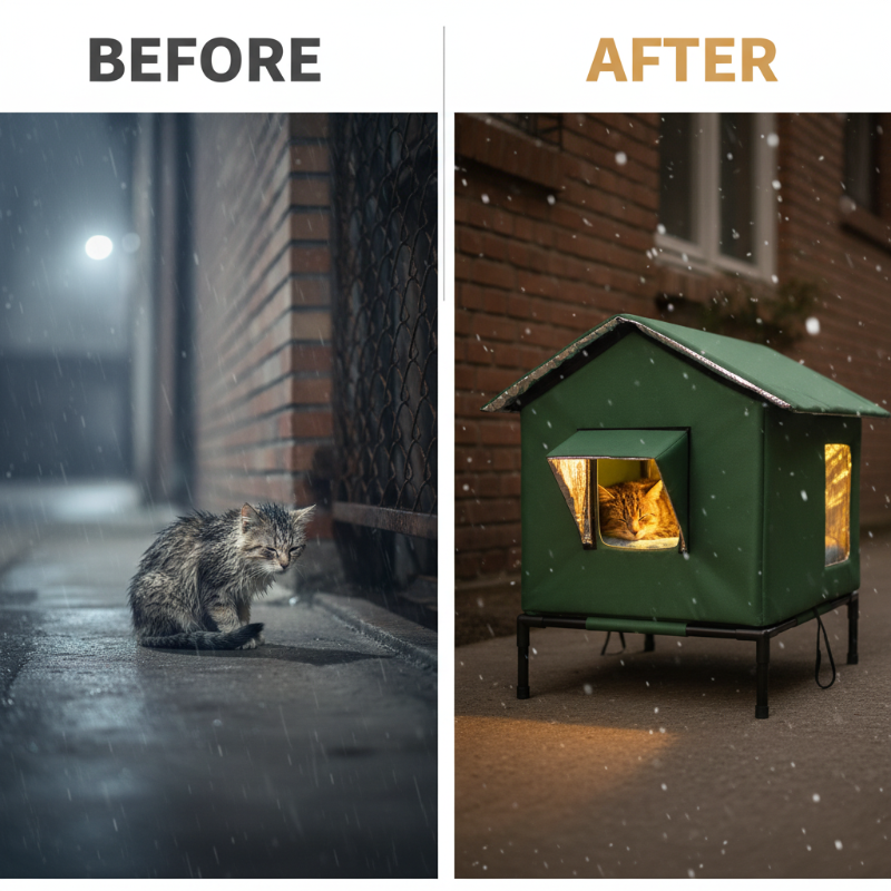 🔥Time-Limited Special💥All-Weather Elevated Outdoor Cat House – Waterproof Oxford Cloth, Thermal Aluminum Lining & Foldable Design 🌧️