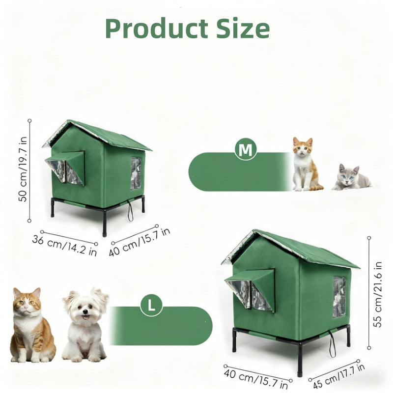 🔥Time-Limited Special💥All-Weather Elevated Outdoor Cat House – Waterproof Oxford Cloth, Thermal Aluminum Lining & Foldable Design 🌧️