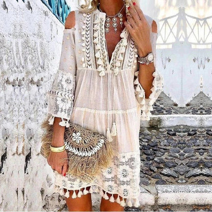 👗Women's Loose Cotton Linen Embroidered Dress🌸