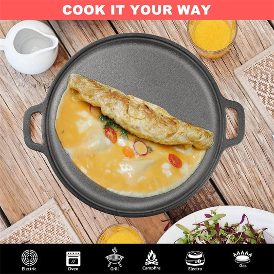 Free Shipping: Non-Stick Cast Iron Griddle Pan with Handles