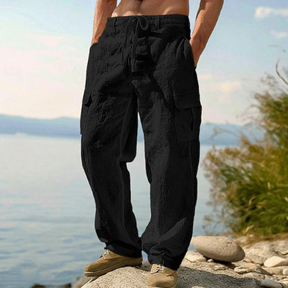 👖50% OFF! ✨ Men's Cotton Linen Cargo Pants with Drawstring Waist – Breathable, Relaxed Fit, Multi-Pocket 🏔️