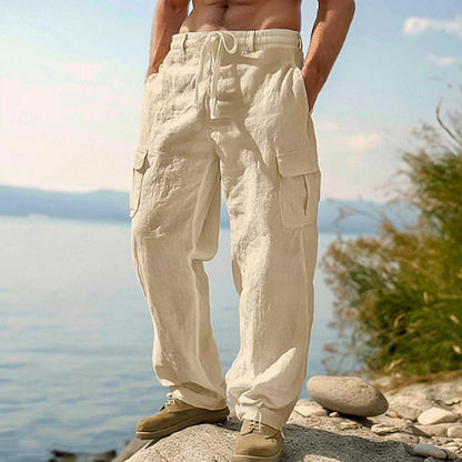 👖50% OFF! ✨ Men's Cotton Linen Cargo Pants with Drawstring Waist – Breathable, Relaxed Fit, Multi-Pocket 🏔️