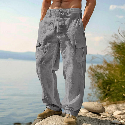 👖50% OFF! ✨ Men's Cotton Linen Cargo Pants with Drawstring Waist – Breathable, Relaxed Fit, Multi-Pocket 🏔️