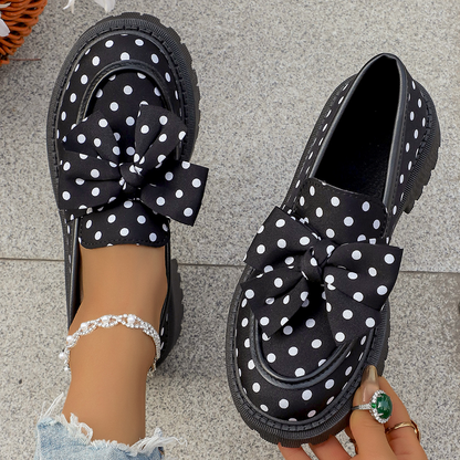 🎀👞Playful Chic, Bold Steps ✨Women's Polka Dot Bow Platform Loafers
