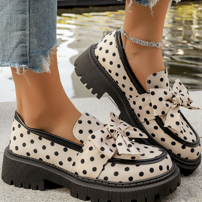 🎀👞Playful Chic, Bold Steps ✨Women's Polka Dot Bow Platform Loafers