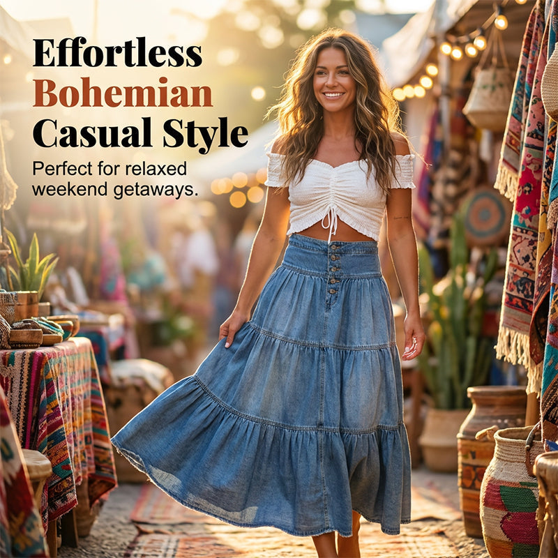 50% OFF ✨ High-Waisted Denim Maxi Skirt – Cute, Comfy & Ready for Irish Weather
