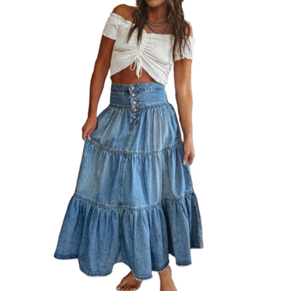 50% OFF ✨ High-Waisted Denim Maxi Skirt – Cute, Comfy & Ready for Irish Weather