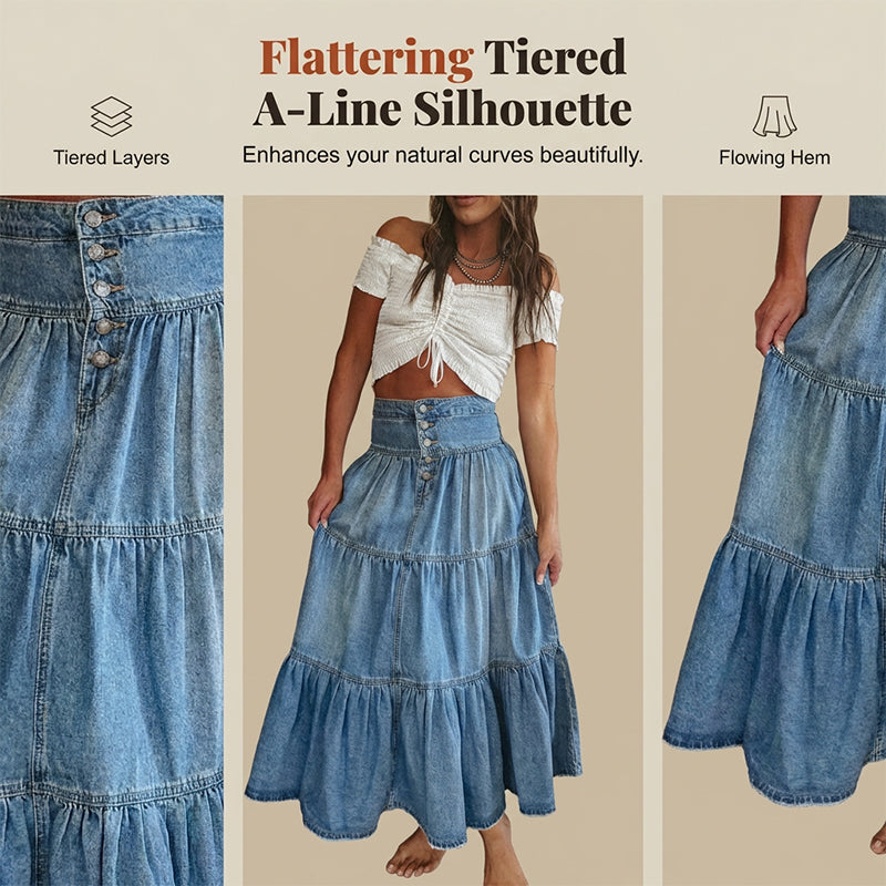 50% OFF ✨ High-Waisted Denim Maxi Skirt – Cute, Comfy & Ready for Irish Weather