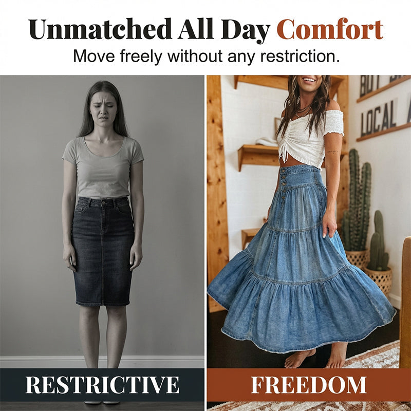 50% OFF ✨ High-Waisted Denim Maxi Skirt – Cute, Comfy & Ready for Irish Weather