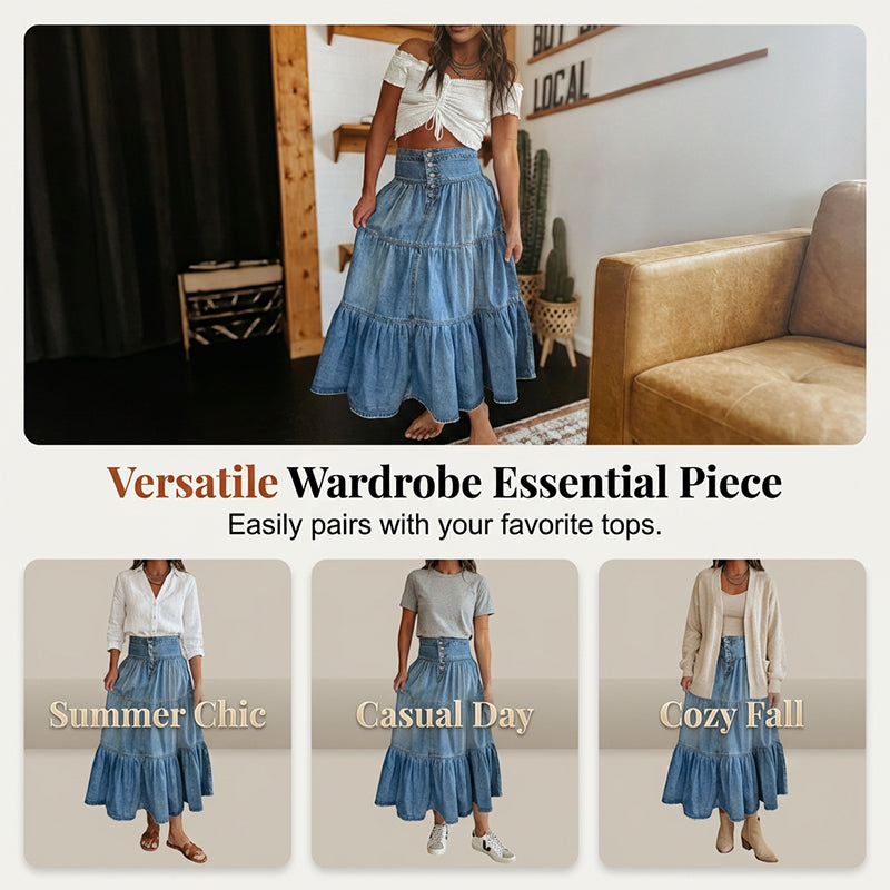 50% OFF ✨ High-Waisted Denim Maxi Skirt – Cute, Comfy & Ready for Irish Weather