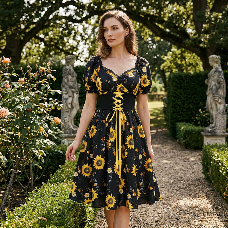 👗 50% OFF NOW!🌸 Women's Print Puff Sleeve Dress – Floral Mini Dress – Square Neck & Ruffle Hem – Summer Casual Party Sundress 🌿