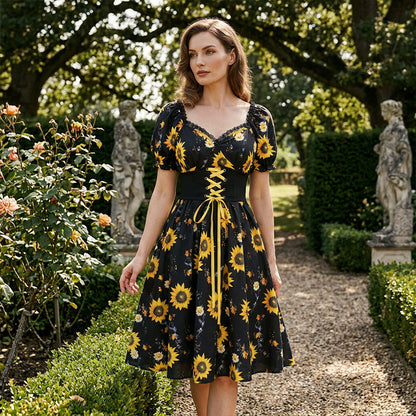 👗 50% OFF NOW!🌸 Women's Print Puff Sleeve Dress – Floral Mini Dress – Square Neck & Ruffle Hem – Summer Casual Party Sundress 🌿