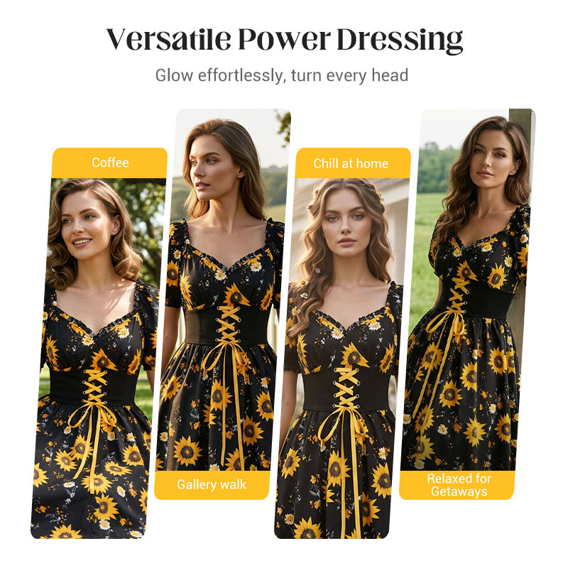👗 50% OFF NOW!🌸 Women's Print Puff Sleeve Dress – Floral Mini Dress – Square Neck & Ruffle Hem – Summer Casual Party Sundress 🌿