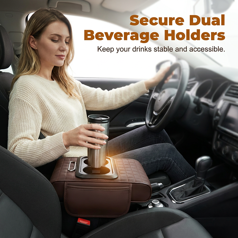 🔥50% off!🚗🥤5-in-1 Car Armrest Cushion – Centre Console Box with Tissue Holder, Cup Holder & Storage Pockets