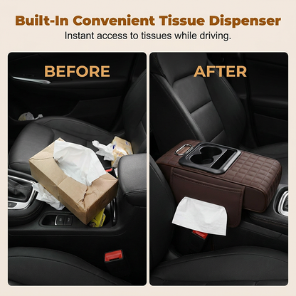🔥50% off!🚗🥤5-in-1 Car Armrest Cushion – Centre Console Box with Tissue Holder, Cup Holder & Storage Pockets