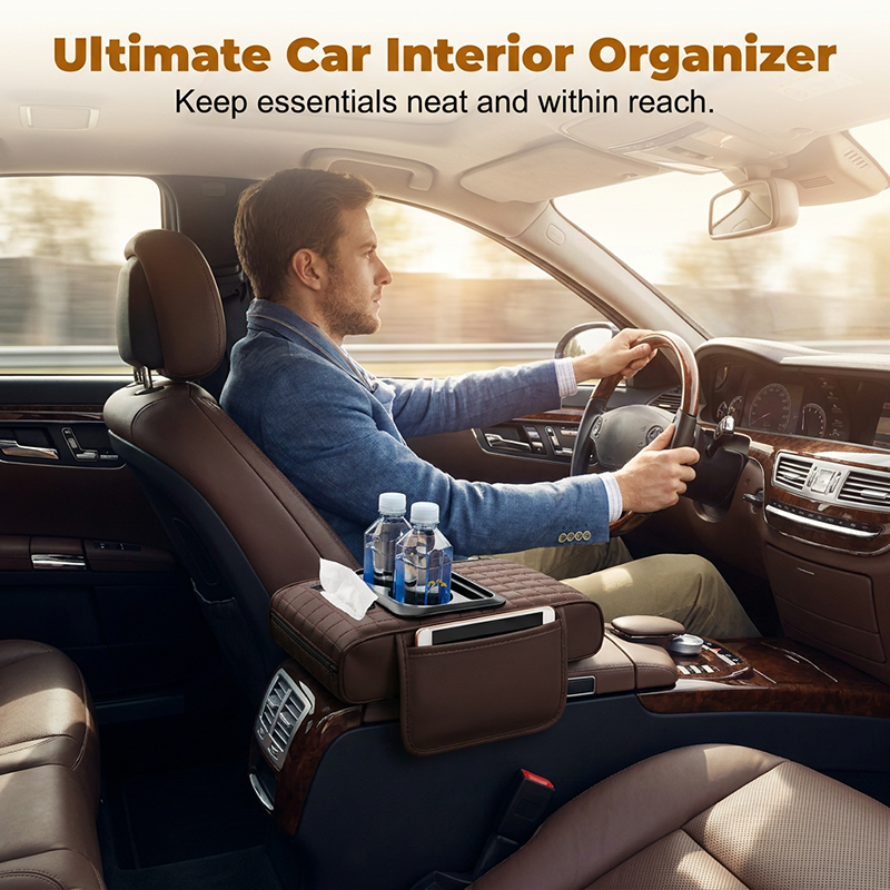 🔥50% off!🚗🥤5-in-1 Car Armrest Cushion – Centre Console Box with Tissue Holder, Cup Holder & Storage Pockets