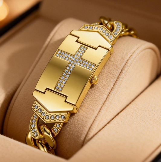 🥳2026 HOT SALE🥳💞50K+ SOLD!💎⌚ 50% OFF! Sparkling Crystal Cross Watch – Geometric rectangular dial, premium metal strap. Elegant & timeless. ✨🕊️
