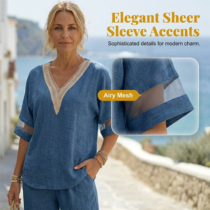📢📢40% OFF !! ⏰Elegant V-Neck Top & Wide-Leg Pants Set